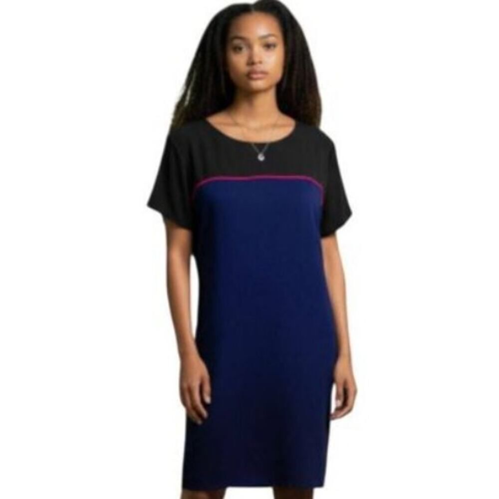 CYNTHIA ROWLEY BLACK, BLUE, & PINK SHIFT DRESS SZ.10 EUC.